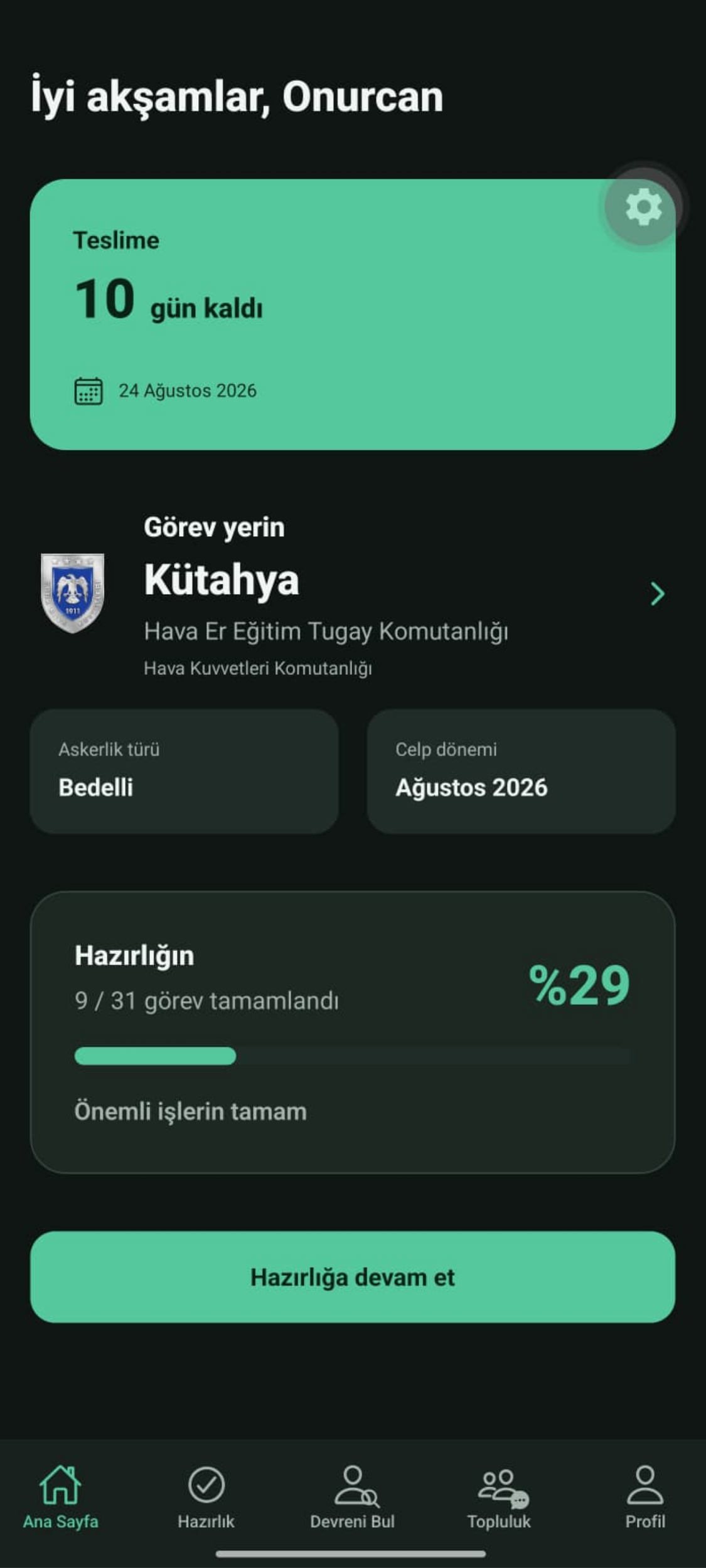 Devrem mobil uygulamasından ekran görünümü